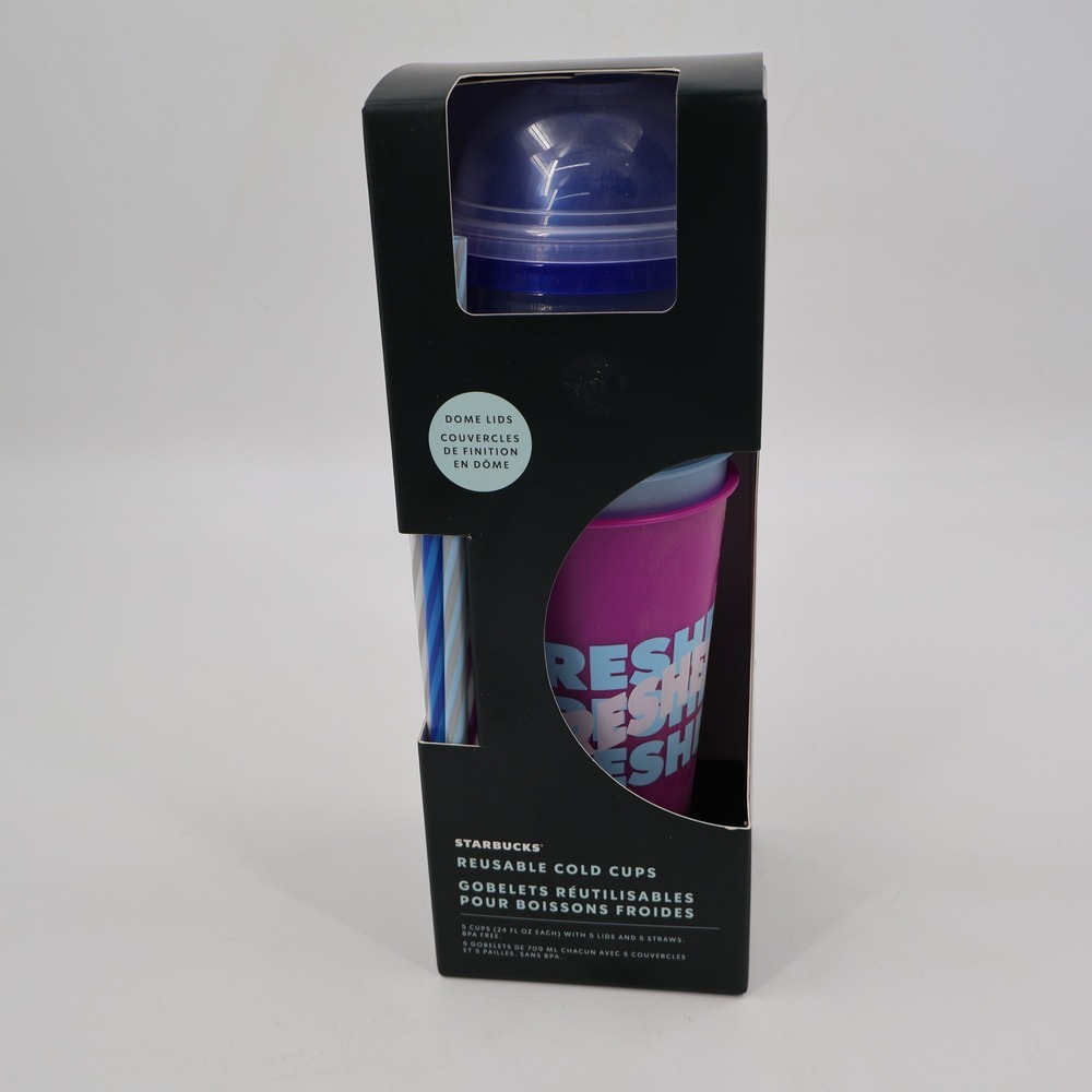 Starbucks Reusable Cold Cups Set 5pk 24oz Multicolor Dome Lids Straws 2024 NEW